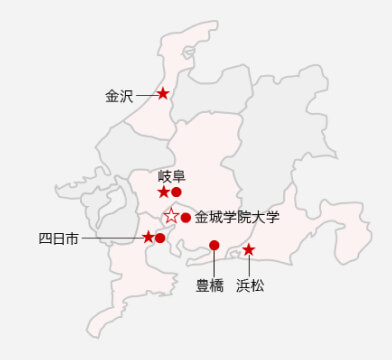 4つの地方試験会場を表した地図